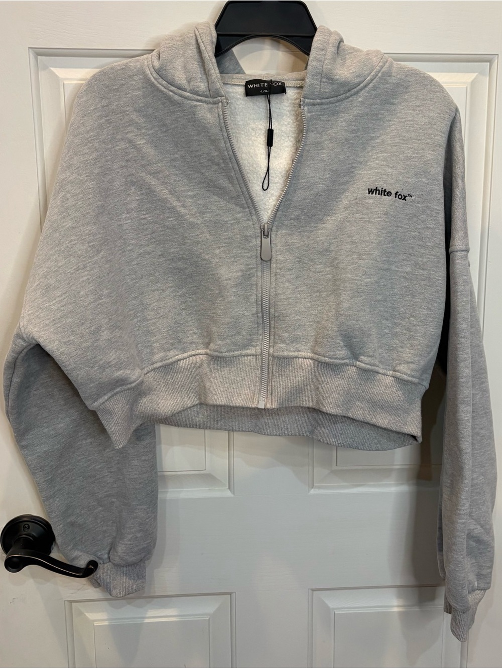 White Fox Women’s Cropped Gray Zip Hoodie Sz L/XL  - Hard to Find!!!